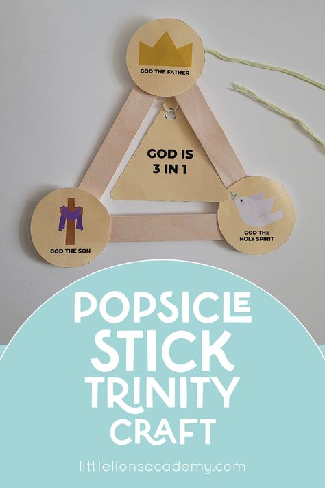 Popsicle Stick Trinity Craft - Little Lions Academy Trinity Preschool Craft, Trinity Sunday Craft, First Communion Crafts For Kids, Christian Arts And Crafts For Kids, Scroll Craft For Kids, Easy Church Crafts For Kids, Trinity Crafts For Kids, Biblical Crafts For Kids, Jesus Crafts For Teens