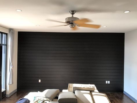 Black Shiplap Wall, Black Shiplap, Black Accent Walls, Ship Lap, Shiplap Wall, Shiplap Accent Wall, Against The Grain, Kid Rooms, Black Living Room