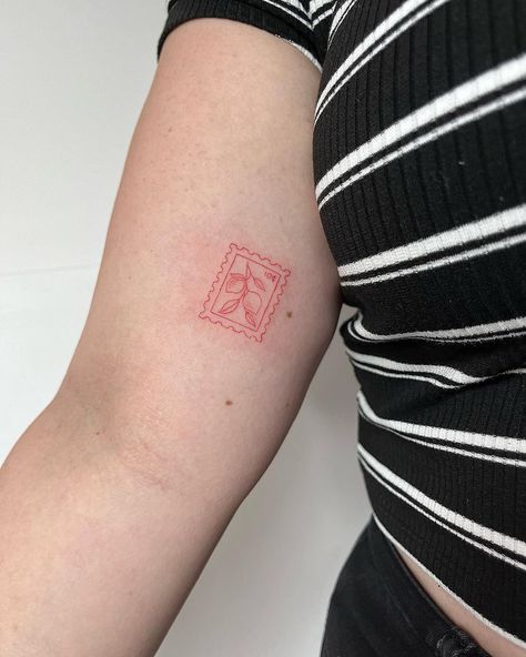 some stamps 💌 #51 #51tatt #51tattoo #stamp #stamps #stamptattoo #red #redtattoo #fine #fineline #finelinerart #tattoooftheday #tattooart… | Instagram Cardinal Stamp Tattoo, Red Tattoo Fine Line, Red Ink Fine Line Tattoo, Red Stamp Tattoo, Red Fineline Tattoo, Mountain Stamp Tattoo, Fine Line Stamp Tattoo, Fine Line Red Tattoo, Little Red Tattoos