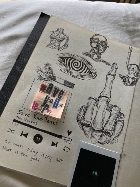 Art Journal Doodles Aesthetic, Dark Journal Aesthetic Ideas, Sketch Book Inspiration Aesthetic, Aesthetic Drawing Journal, Sketchesbook Ideas, Art Journal Therapy Draw, Sketchbook Art Journal Cover, Diary Sketches Drawings, The Weeknd Journal