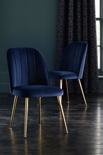 Dining Chair Ideas, Navy Dining Chairs, Dining Room Navy, Blue Velvet Chairs, Blue Dining Room Chairs, Blue Dining Chair, Gold Dining, Dining Room Blue, Gold Legs