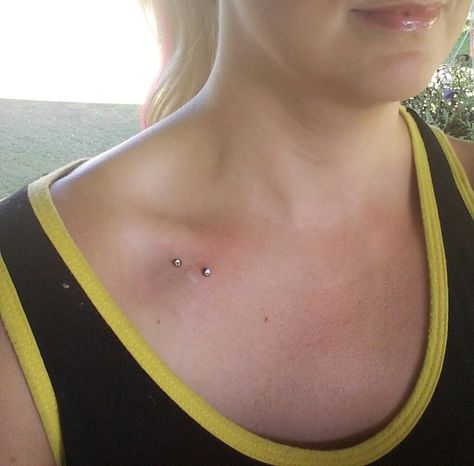 Clavicle - collar bone dermals Collar Bone Dermal Piercings, Collar Bone Piercing Dermals, Clavicle Piercing, Collar Bone Piercing, Tattoo And Piercings, Dermal Piercing, Collar Bone, Tattoos And Body Art, Piercing Tattoo