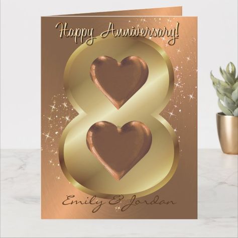 Personalised Bronze 8th Year Wedding Anniversary Card Wedding Anniversary Design, Bronze Wedding Anniversary, 8 Year Anniversary, Anniversary Design, Cards Anniversary, 8th Wedding Anniversary, Bronze Wedding, Wedding Anniversary Card, 8th Anniversary