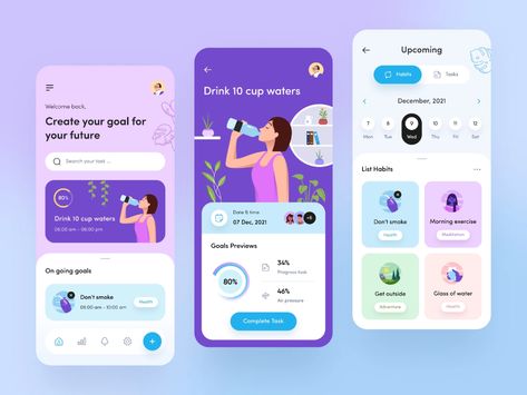 Habit App, Habit Tracker App, Creative App Design, Desain Ux, To Do App, Ux Design Mobile, Ui Ux 디자인, App Design Layout, Wellness Apps