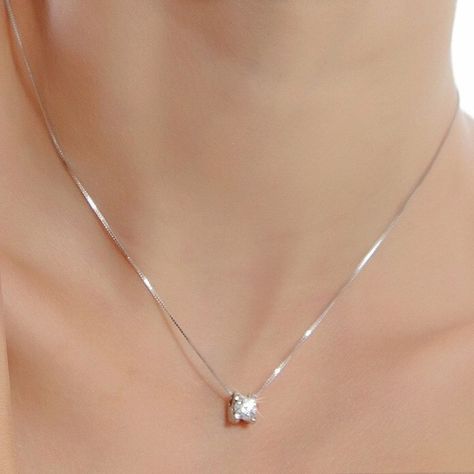 Dainty Diamond Necklace, Silver Jewelry Necklace, Diamond Solitaire Necklace, Cz Pendant, Crystal Necklace Pendant, Girly Jewelry, Silver Pendant Necklace, Box Chain, Wholesale Jewelry