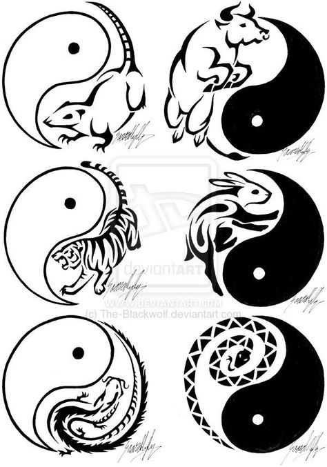 Chinese Tattoo Designs, Chinese Zodiac Tattoo, Ox Tattoo, Tattoo Modern, Yin Yang Tattoo, Tato Tradisional, Chinese Zodiac Tiger, Yang Tattoo, Dragon Zodiac