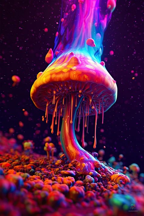 Galaxy Mushroom, Mushroom Wall Hanging, Trippy Posters, Cool Art Drawings, Surrealism, Cool Pictures, Cool Art, Abstract Art, Vibrant Colors