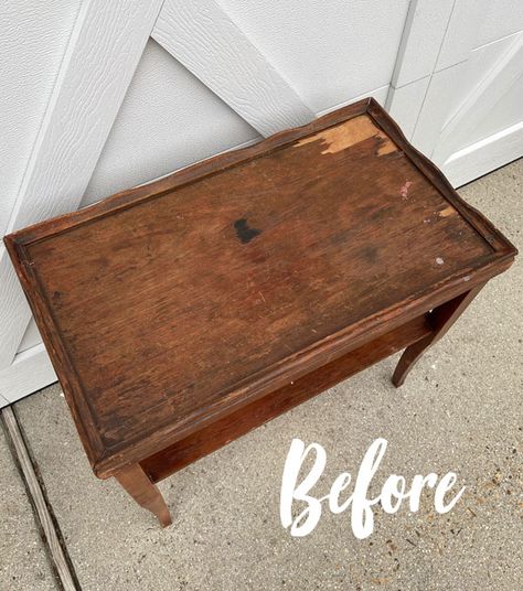 Curbside Table Makeover | Confessions of a Serial Do-it-Yourselfer Refurbished End Tables, Refurbished Coffee Tables, Bed Painting, Coffee Table Upcycle, Coffee Table Refinish, Coffee Table Redo, Old End Tables, Coastal Sofa, Old Wood Table