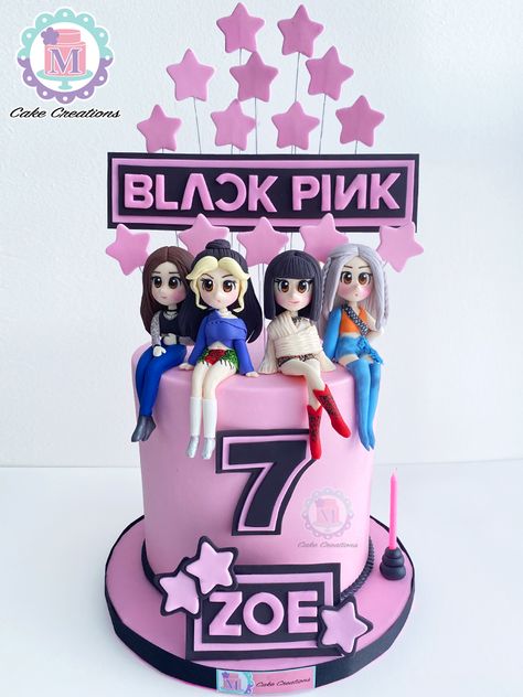 Blackpink Themed Cake, Black Pink Theme Cake, Pastel Blackpink, Bts Cakes, Blackpink Cake, Unicorn Number Cake, Trolls Cake, Candyland Cake, Bts Cake