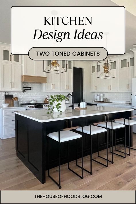 If you're looking for kitchen design inspiration, you've come to the right place! We're sharing over 21 ideas when it comes to mixing tones in your kitchen cabinets. Three Tone Kitchen, Two Tone Island, Three Tone Kitchen Cabinets, Kitchen Cabinets With Island, Lakehouse Renovation, Two Toned Kitchen, Two Toned Kitchen Cabinets, Gray Island, Kitchen Island Cabinets