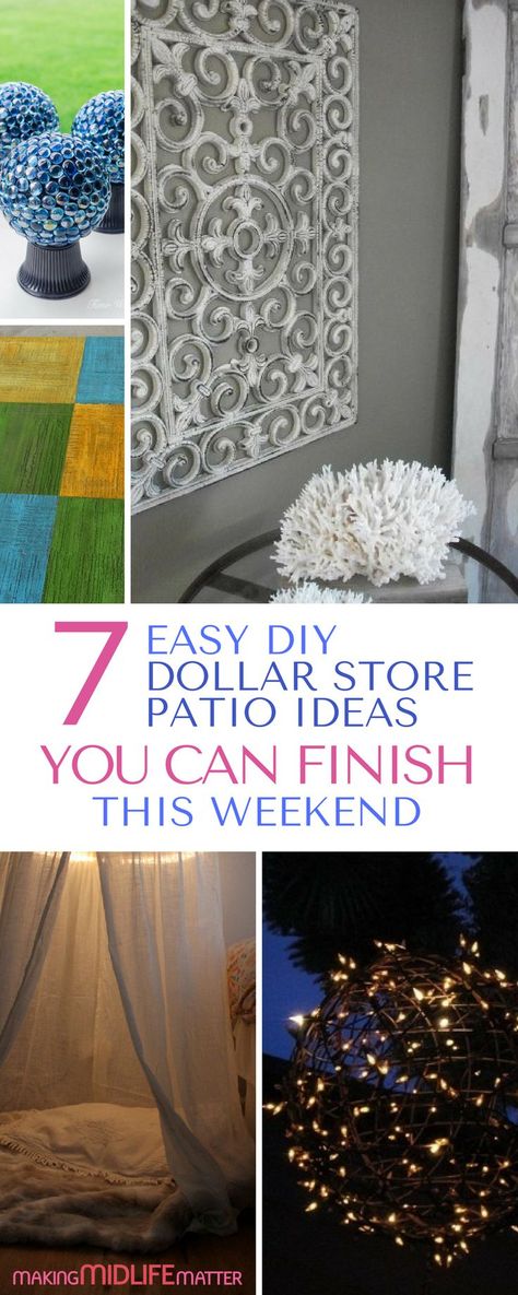 These 7 dollar store patio ideas will make your backyard a summer oasis. Get them all done in one weekend on budget. Be frugal with style and start to enjoy the warmer weather outdoors now. via @makingmidlife Diy Patio Ideas, Patio Ideas On A Budget, Easy Patio, Cheap Patio, Easy Backyard, Budget Patio, Apartment Patio, Patio Diy, Front Patio