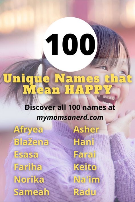 Happiness is everything in this list of names that mean happy or joyful! Powerful Names, List Of Names, Happy Boy, Unique Names, Happiness Is, Fun Ideas, I Am Happy, Meant To Be