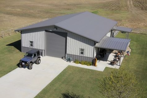 Walls:  Light Gray with Charcoal Wainscoat; Roof & Trim:  Charcoal  #Workshop  #Storage  #Garage Pole Barn Designs, Metal Garage Buildings, Metal Shop Building, Roof Trim, Storage Garage, Pole Buildings, Barn Garage, Shop Buildings, Barn Design