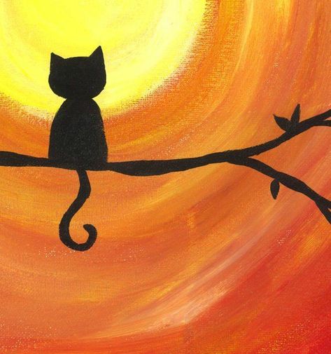 Silhouette Sunset, Cat Silhouette, A Cat, Painting Ideas, Acrylic Painting, Kitty, Sun, Art