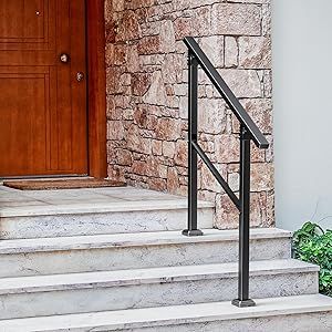 Xesi 3-4 Step Handrails for Outdoor Steps with Installation Kit - Durable Wrought Iron Railing - Versatile Straight Handrails for Outside Steps, Concrete Steps, Stair Railing Outdoor or Porch Railing Stair Railing Outdoor, Outside Handrails, Railing Outdoor, Metal Porch, Outside Steps, Outdoor Handrail, Metal Handrails, Stair Railings, Railings Outdoor