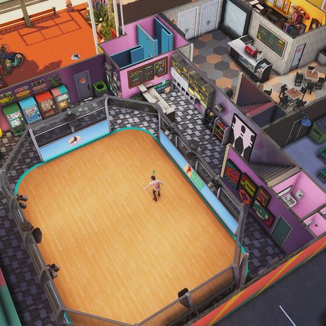 Sims 4 Community Lot Builds, Sims 4 Community Lot Ideas, Sims 4 Commercial Builds, Sims Community Lot Ideas, Sims 4 Commercial Lots, Sims 4 Recreation Center, Sims 4 Roller Rink, Sims 4 Hangout Lot, Sims 4 Public Lots