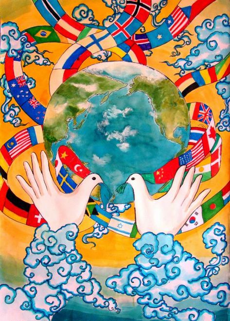 Artist:	Renjie L.  Location:	Guangzhou, China  Age:	12 United Nations Drawing, Poster Slogan, Peace Drawing, Oil Painting App, World Peace Day, Peace Poster, Peace Art, Elementary Art Projects, Poster Drawing