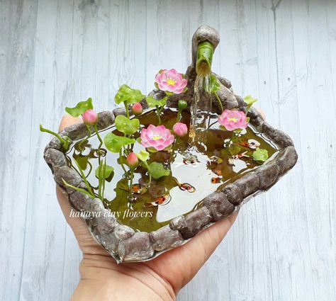 Resin Pond Diy, Mini Koi Pond, Clay Pond, Resin Pond, Miniature Aquarium, Mini Pond, Teacup Gardens, Resin Miniatures, Diy Garden Fountains