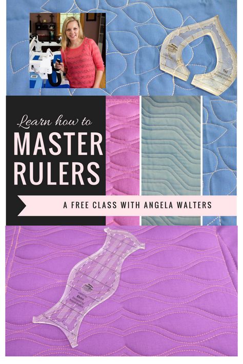 You can finally master machine quilting with rulers in this FREE video series from Angela Walters. Using her newest rulers; Taj, Elvira and Chevy, she'll show you the ins and outs of creating motifs, border designs and all-over designs. Trust me, it's going to be a blast! Ruler Work Quilting Designs, Angela Walters Quilting Tutorials, Longarm Quilting Rulers, Angela Walters Free Motion Quilting, Amanda Murphy Ruler Work, Ruler Work Quilting Patterns, Quilting Rulers Free Motion, Ruler Work Quilting, Quilting Templates For Machine Quilting