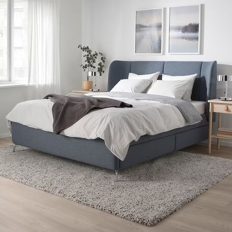 TUFJORD Upholstered storage bed, Gunnared blue, King - IKEA Ikea Deco, Cama Ikea, Upholstered Storage Bed, Fabric Bed Frame, King Storage Bed, Ikea Bedroom, Steel Bed, Curved Headboard, Ikea Bed