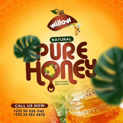 Honey Promotion Design, Honey Flyer Design, Honey Advertising Poster, Honey Sticker Design, Honey Creative Ads, Honey Poster Design, Honey Ads, Honey Poster, Honey Label Design