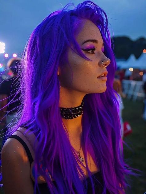 Hair Colour Ideas Purple, Purple Aesthetic Hair, Weird Hair Colors, Neon Hair Color Ideas, Neon Red Hair, Neon Purple Hair, Purple Hair Aesthetic, Red And Purple Hair, Neon Hair Color