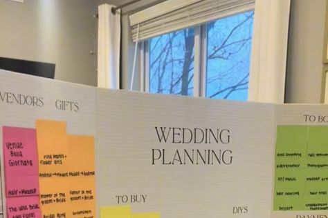 Wedding Plan Board, Wedding To Do List Sticky Notes, Wedding Planning Trifold Board, Wedding Sticky Note To Do List, Wedding Planning Board Diy Sticky Notes, Diy Wedding To Do List, Wedding Sticky Note Board, Wedding To Do Board Sticky Notes, Diy Wedding Checklist