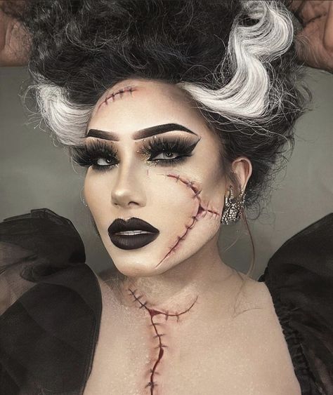 Bride Of Frankenstein Costume Makeup, Easy Monster Makeup, Frankenstein Wife Makeup, Frankenstein Bride Makeup, Halloween Bride Makeup, Bride Halloween Makeup, Frankenstein Halloween Makeup, Frankenstein Wife, Bride Of Frankenstein Makeup