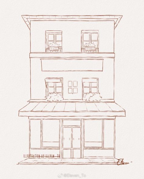 Buildings Drawing Simple, Easy Building Drawings, Line Drawing Building, Apartment Sketch, Store Sketch, Dream House Sketch, Simple House Drawing, Chair Drawing, Architecture Drawing Sketchbooks