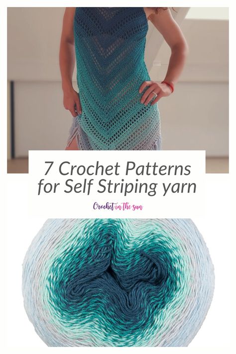 Have a beautiful cake of ombre, whirl, or self striping yarn, but not quite sure what crochet pattern to use? We have gathered 7 of the best crochet projects for this awesome kind of yarn! Cake Yarn Crochet Projects, Tie Dye Yarn Crochet Projects, Ombre Knitting Pattern, Ombre Yarn Crochet Patterns Free, Cake Yarn Patterns Crochet Free, Ombre Yarn Crochet Ideas, Ombre Crochet Top, Gradient Yarn Crochet Pattern, Mandala Ombre Yarn Crochet Patterns Free