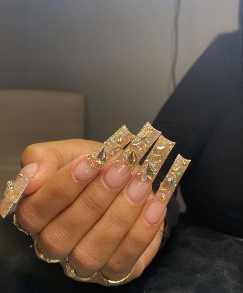 Gold Acrylic Nails, Acrylic Toe Nails, Long Acrylic Nail Designs, Drip Nails, Her Nails, Short Square Acrylic Nails, Unique Acrylic Nails, Long Square Acrylic Nails, Bling Acrylic Nails