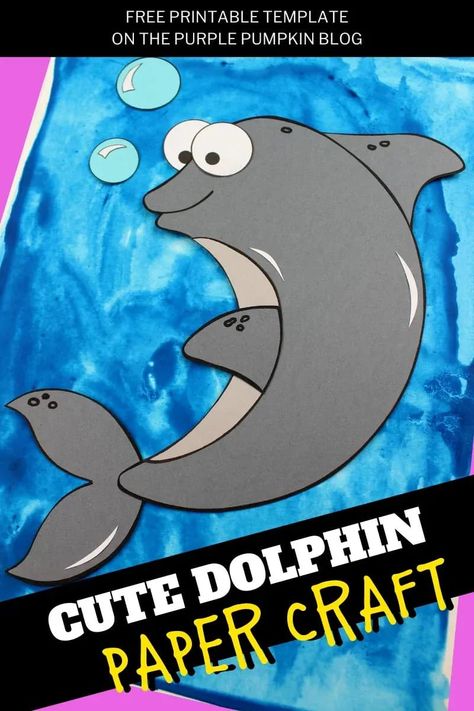 If your kids love dolphins, then they are going to love making their own with this cute Paper Dolphin Craft! Using the free printable template to cut the dolphin pieces from construction paper, simply glue to assemble and they'll have a dolphin friend without having to step foot in the ocean! Shark Crafts For Kids, Shark Crafts, Dolphin Craft, Ocean Craft, Under The Sea Crafts, Shark Craft, Dolphin Art, Animal Printables, Ocean Kids