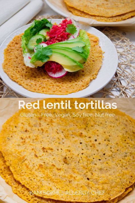 GLUTEN FREE II DAIRY FREE II VEGAN II SOY FREE II NUT FREEII YEAST FREE Try these amazing rustic tortillas, made with just 2 ingredients and no yeast. They are perfect for serving with a curry or as a wrap with a filling. They taste really delicious. Lentil Tortillas, Tortilla Wrap Recipes, Gluten Free Roti, Yeast Free Recipes, Yeast Free Breads, Lentil Flour, Allergen Free Recipes, Tortilla Recipe, How To Make Pancakes