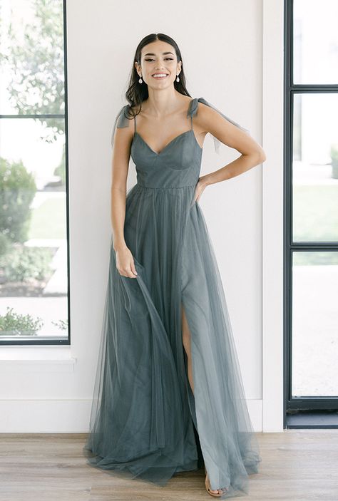 Model: Saije; Size: 4; Color: Eucalyptus Wedding Parties Colors, Tulle Bridesmaid Dress, Blue Tulle, Bridesmaid Dress Colors, Satin Color, Dress Home, French Blue, Tulle Fabric, Tulle Dress