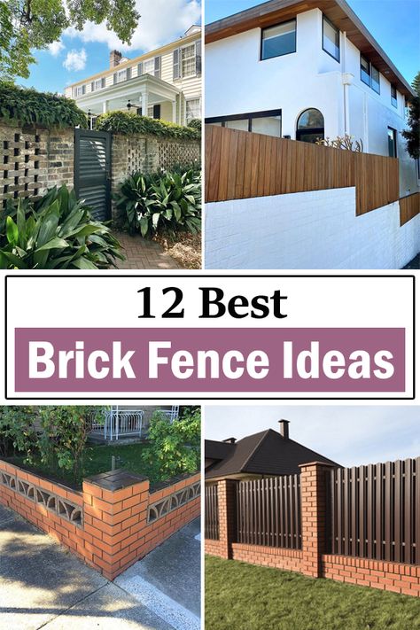 Brick Wall Landscape Ideas, Brick House With Fence, Brick Front Yard Fence, Brick Wall Outdoor Fence, Brick Walls Outdoor, Classic Fence Wall Design, Brick Privacy Fence, Brick Fence Ideas Front Yard, Wooden Fence With Brick Pillars