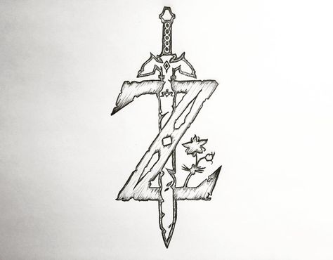 The Legend of Zelda: Breath of the Wild Z-Logo drawing done with prismacolor pencils! Hidden Tattoo, Zelda Logo, Zelda Drawing, Zelda Tattoo, Zelda Breath Of The Wild, Space Invaders, Tattoo Art Drawings, Zelda Art, Legend Of Zelda Breath