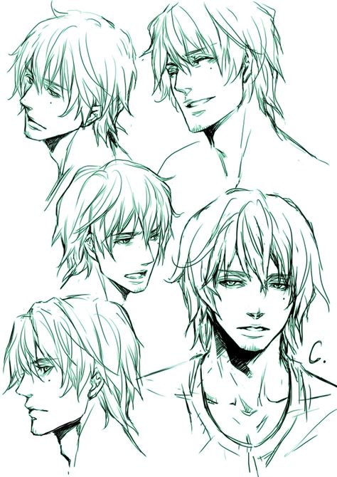 Hair References Drawing, Long Hair Drawing, Male Hairstyles, Manga Hair, Drawing Hair, 얼굴 그리기, Drawing Faces, Bleach (anime), Messy Hair