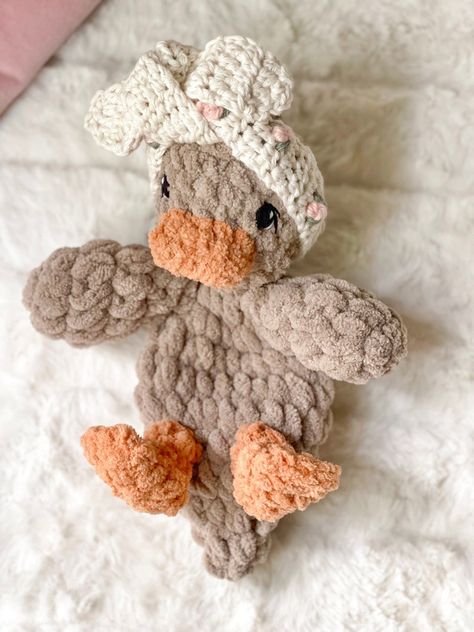 MADE TO ORDER Baby Della Duck Crocheted Lovey Feat. Pink Rosebud Headband Cottagecore - Etsy Crochet Duck Lovey, Crocheted Lovey, Rose Cottagecore, Duck Lovey, Della Duck, Diy Knit Blanket, Crochet Duck, Crochet Lovey, Crochet Christmas Gifts