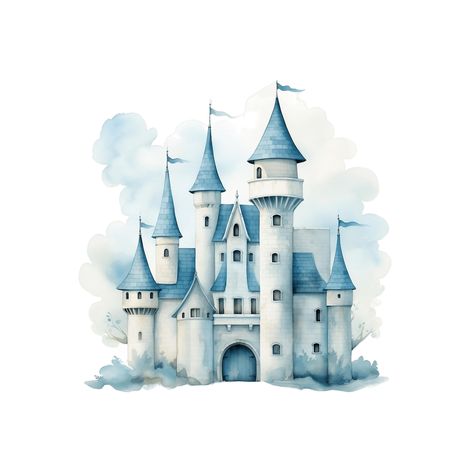 Watercolor Castle, Castle Clipart, Castle Illustration, Enchanted Kingdom, Castle Drawing, Baby Shower Clipart, Castle Aesthetic, Party Clipart, Clipart Baby