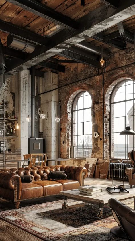 Embrace the Urban Chic: Exploring Industrial Living Room Styles - Decoholic Glamorous Bedroom Decor, Industrial Style House, Glamorous Bedroom, Industrial Style Living Room, Brick Living Room, Industrial Living Room, Warehouse Living, Practical Furniture, Glamourous Bedroom