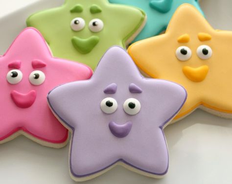 Dora The Explorer Star Cookies Explorer Birthday Party, Dora Party, Star Shaped Cookies, Iced Biscuits, Torte Cupcake, Shaped Cookies, Star Cookies, Pretty Cookies, Fancy Cookies