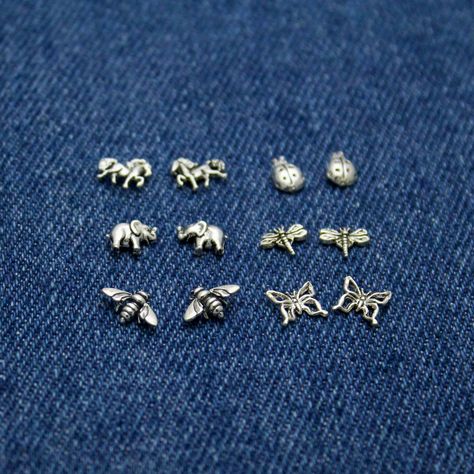 Cute Animal & Insect Studs in Sterling Silver Bumblebee, Lady Bugs, Butterfly, Horses, Elephants and Dragonfly, Minimalist Stud Earrings Cute sterling silver studs, petite that can be used everyday. In this photo, I have bumblebees, lady bugs, butterflies, horses, elephants and dragonflies. Price is for 1 pair. Comes on a card. Request giftwrap ($4) or a box at checkout (this is to save on packaging for customers who are not gifting). How to order: Add the item to your cart. Choose your opti Stud Earrings Aesthetic, Insect Earrings, Bug Earrings, Minimalist Stud Earrings, Grunge Jewelry, Stud Earrings Silver, Minimalist Earrings Studs, Lady Bugs, Jewelry Tattoo