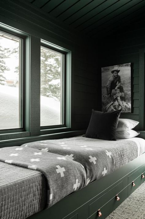 Modern Americana, Family Ski, Mountain Meadow, Ski Cabin, Cabin Bedroom, Big Sky Montana, Bunk Rooms, Built In Bed, Ski House