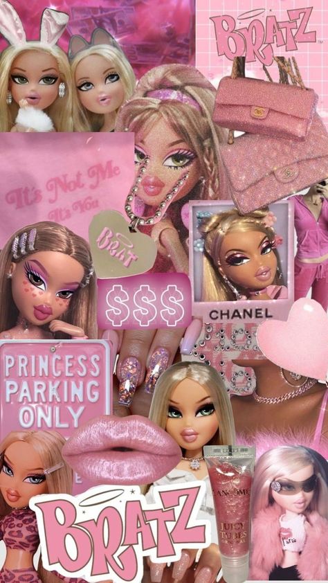 Brats Aesthetic, Sparkly Wallpaper Aesthetic, Bratz Wallpaper, Black Bratz Doll, Pink Wallpaper Hello Kitty, Rabbit Wallpaper, Brat Doll, Mode Rose, Pink Wallpaper Girly