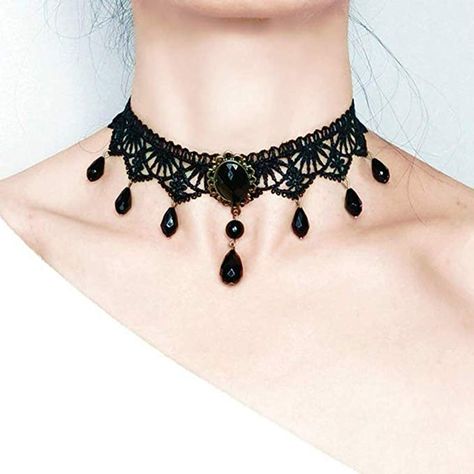 Black Lace Choker Necklace, Goth Victorian, Black Lace Choker, Lace Choker Necklace, Necklaces Vintage, Vintage Choker Necklace, Gothic Chokers, Lace Choker, Chain Accessories