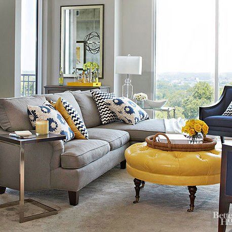 blue yellow and grey living room Blue And Yellow Living Room, Grey And Yellow Living Room, Yellow Decor Living Room, Furnitur Ruang Keluarga, Apartment Decoration, Living Room Decor Colors, Decor Ikea, Yellow Living Room, Grey Home Decor