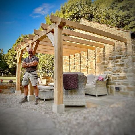 Pergola Joinery, Japanese Pergola, Oak Pergola, Garden Pergola, Cat Enclosure, Yard Project, Timber Construction, Garden Seating, Garden Features