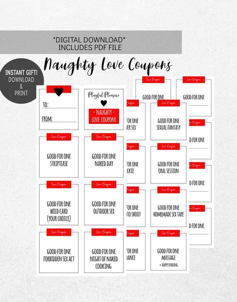 PRINTABLE 'Naughty Love Coupons' Valentines | Etsy Valentines Day Coupons, Boyfriend Tickets Love Coupons, Ticket For Boyfriend Love Coupons, Blank Valentines Day Coupons, Iou Coupons Free Printable, Love Coupons, Printable Coupons, Print Coupons, Fun To Be One