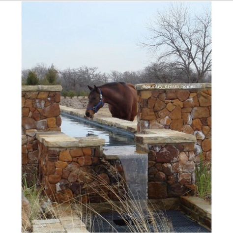 341 Likes, 52 Comments - 🇺🇸 Country Dream Homes 🇺🇸 (@country_dream_homes) on Instagram: “Water trough that is also converted into a small flowing waterfall throughout the pasture! Tag…” Small Equestrian Property, Horse Pool, Dream Barn Stables, Paddock Trail, Horse Pasture, Paddock Paradise, Dream Stables, Dream Horse Barns, Horse Facility