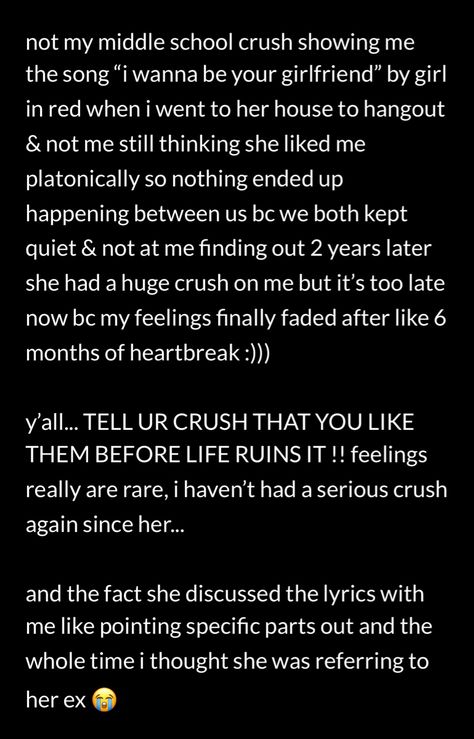 #crush #relationshiptips #girlfriend #girlinred #teenager #love #lgbtq #bi When Your Crush Gets A Girlfriend, How To Get A Girlfriend In Middle School, When You Find Out Your Crush Has A Girlfriend, 90% Of People Marry Their 7th Grade Crush, Wlw Crush Whisper, Keep Quiet, Get A Girlfriend, Whisper Confessions Lesbian Hilarious, She Likes